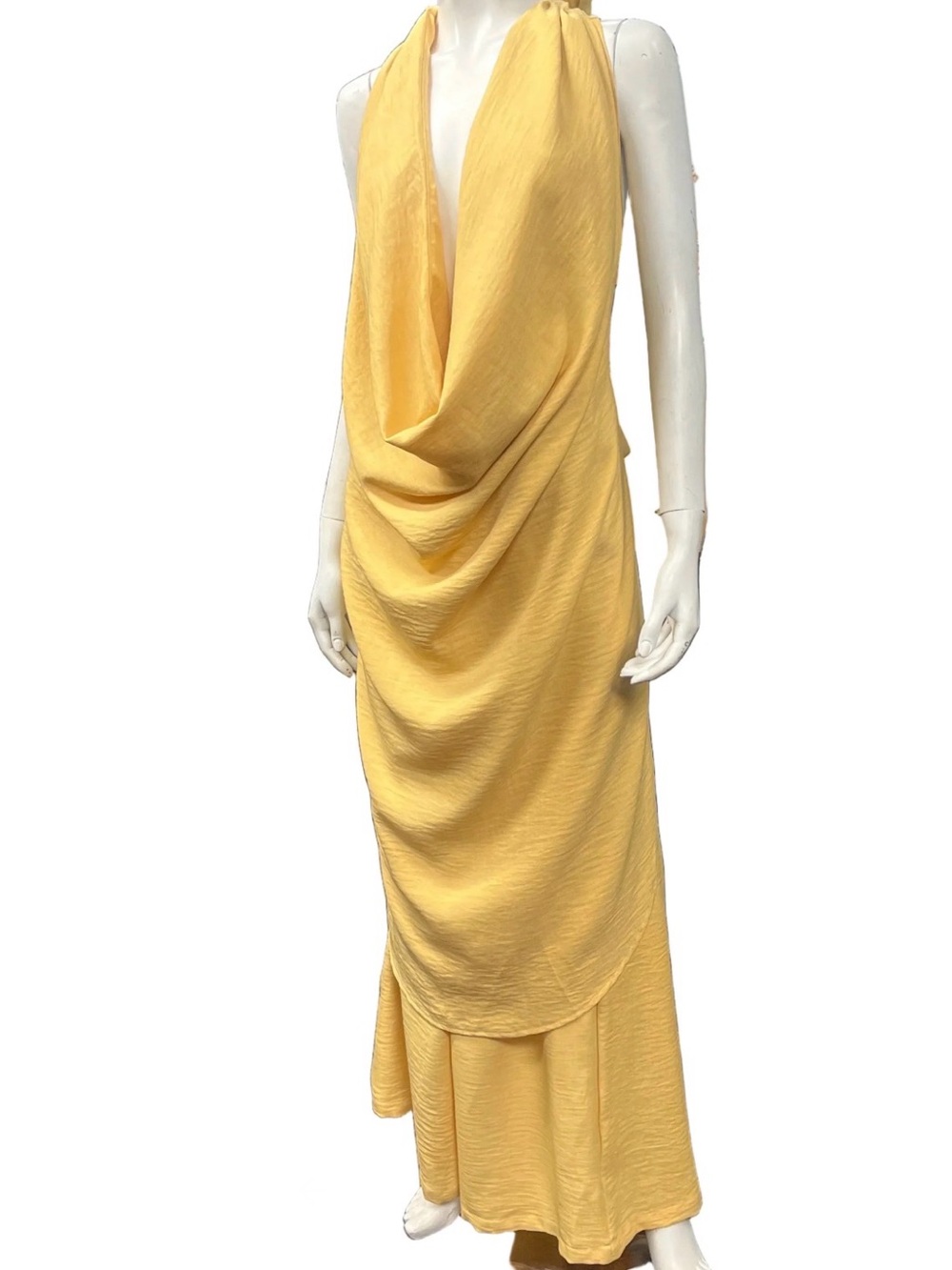 Yellow Draped Halter Maxi Dress